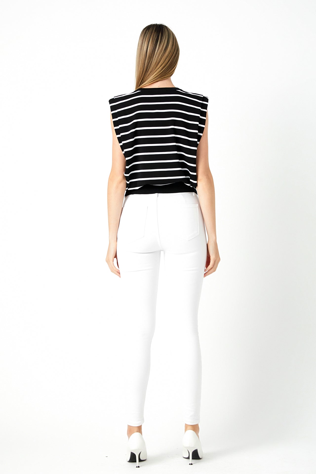 ENDLESS ROSE - Stripe Sleeveless Pleated Knit Top - TOPS available at Objectrare