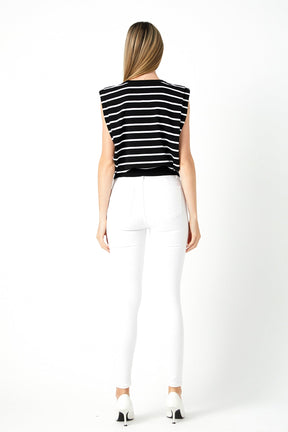 ENDLESS ROSE - Stripe Sleeveless Pleated Knit Top - TOPS available at Objectrare