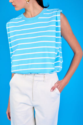 ENDLESS ROSE - Stripe Sleeveless Pleated Knit Top - TOPS available at Objectrare