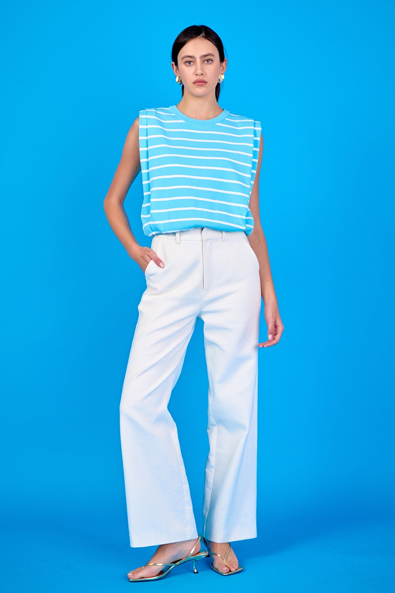 ENDLESS ROSE - Stripe Sleeveless Pleated Knit Top - TOPS available at Objectrare