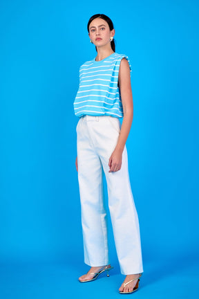 ENDLESS ROSE - Stripe Sleeveless Pleated Knit Top - TOPS available at Objectrare