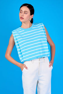 ENDLESS ROSE - Stripe Sleeveless Pleated Knit Top - TOPS available at Objectrare