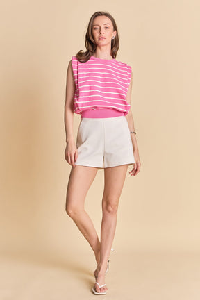 ENDLESS ROSE - Stripe Sleeveless Pleated Knit Top - TOPS available at Objectrare
