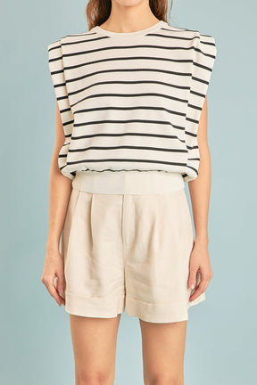ENDLESS ROSE - Stripe Sleeveless Pleated Knit Top - TOPS available at Objectrare