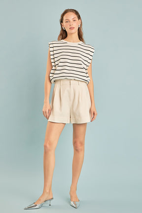 ENDLESS ROSE - Stripe Sleeveless Pleated Knit Top - TOPS available at Objectrare