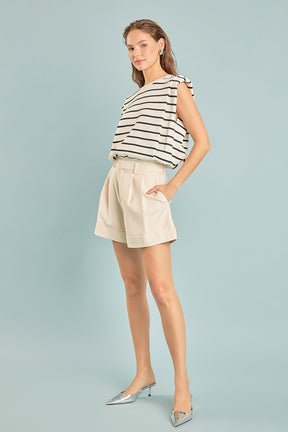 ENDLESS ROSE - Stripe Sleeveless Pleated Knit Top - TOPS available at Objectrare