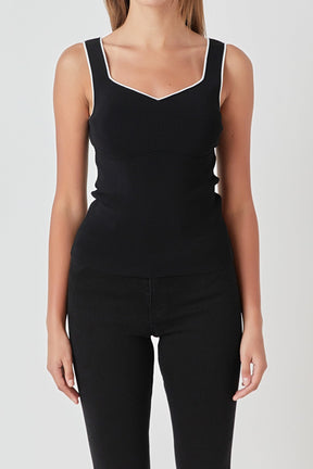 ENDLESS ROSE - Contrast Binding Sweetheart Knit Top - TOPS available at Objectrare