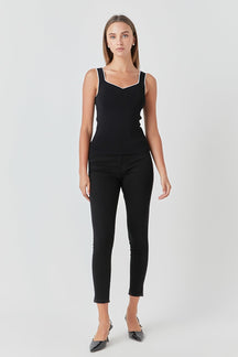ENDLESS ROSE - Contrast Binding Sweetheart Knit Top - TOPS available at Objectrare