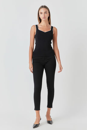 ENDLESS ROSE - Contrast Binding Sweetheart Knit Top - TOPS available at Objectrare