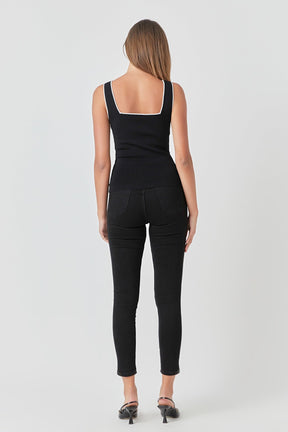 ENDLESS ROSE - Contrast Binding Sweetheart Knit Top - TOPS available at Objectrare