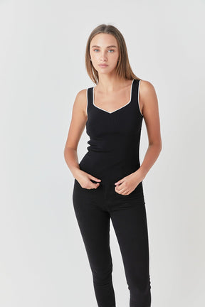 ENDLESS ROSE - Contrast Binding Sweetheart Knit Top - TOPS available at Objectrare