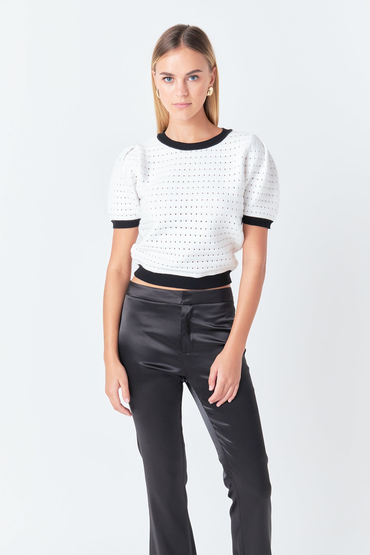 Contrast Short Sleeve Knit Top