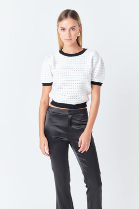 Contrast Short Sleeve Knit Top