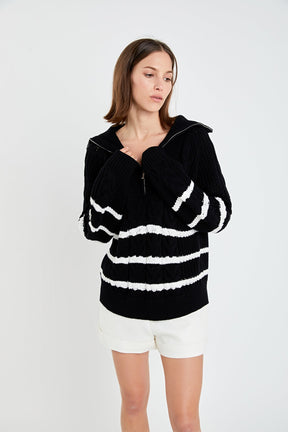 ENGLISH FACTORY - Stripe Zip up Sweater - SWEATERS & KNITS available at Objectrare