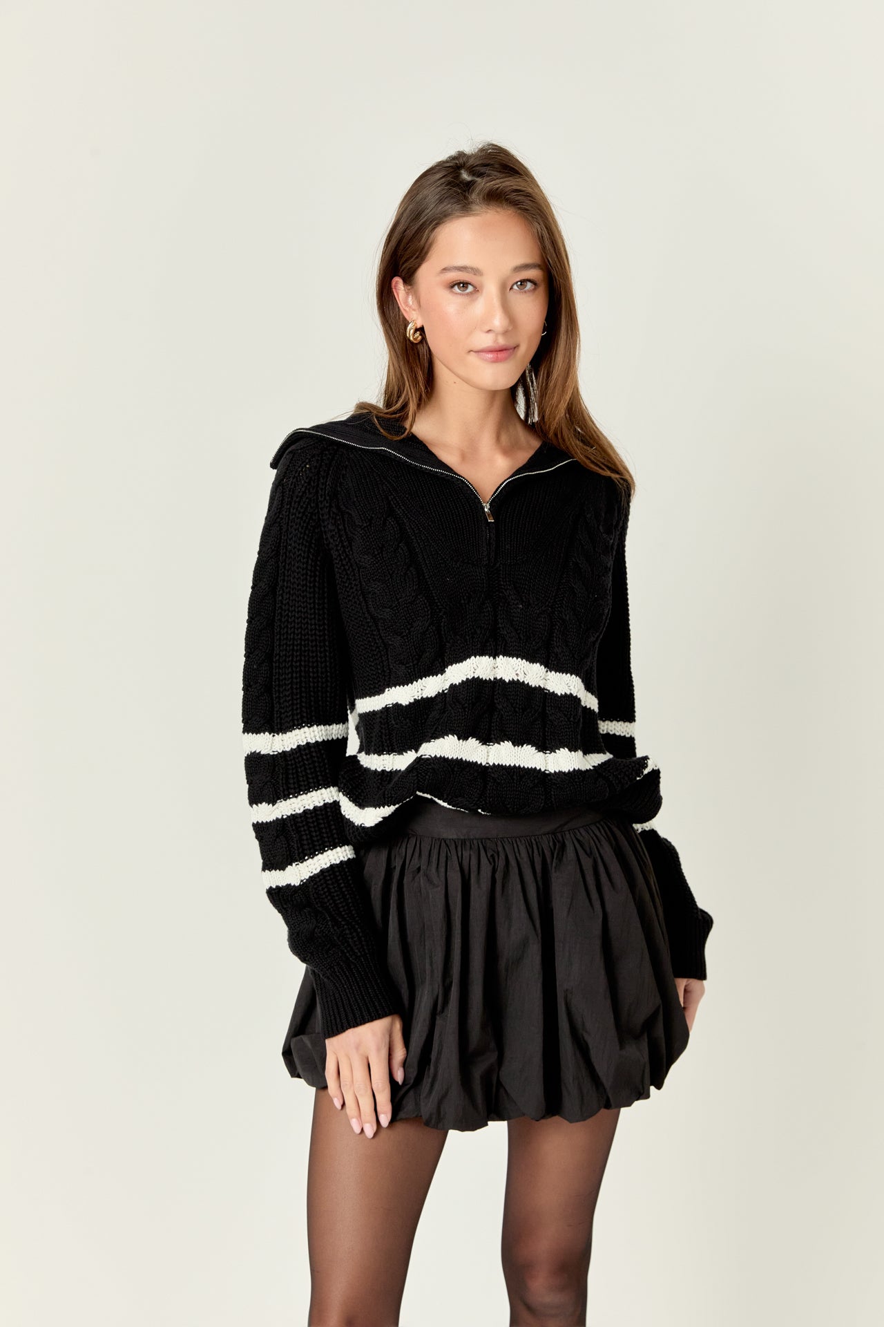 ENGLISH FACTORY - Stripe Zip up Sweater - SWEATERS & KNITS available at Objectrare