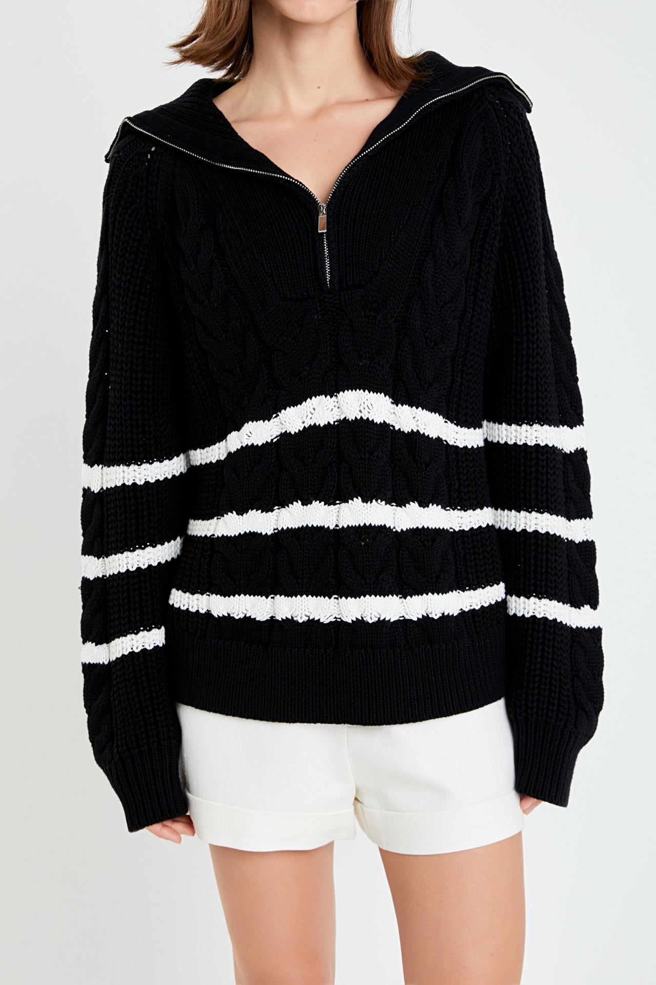 ENGLISH FACTORY - Stripe Zip up Sweater - SWEATERS & KNITS available at Objectrare