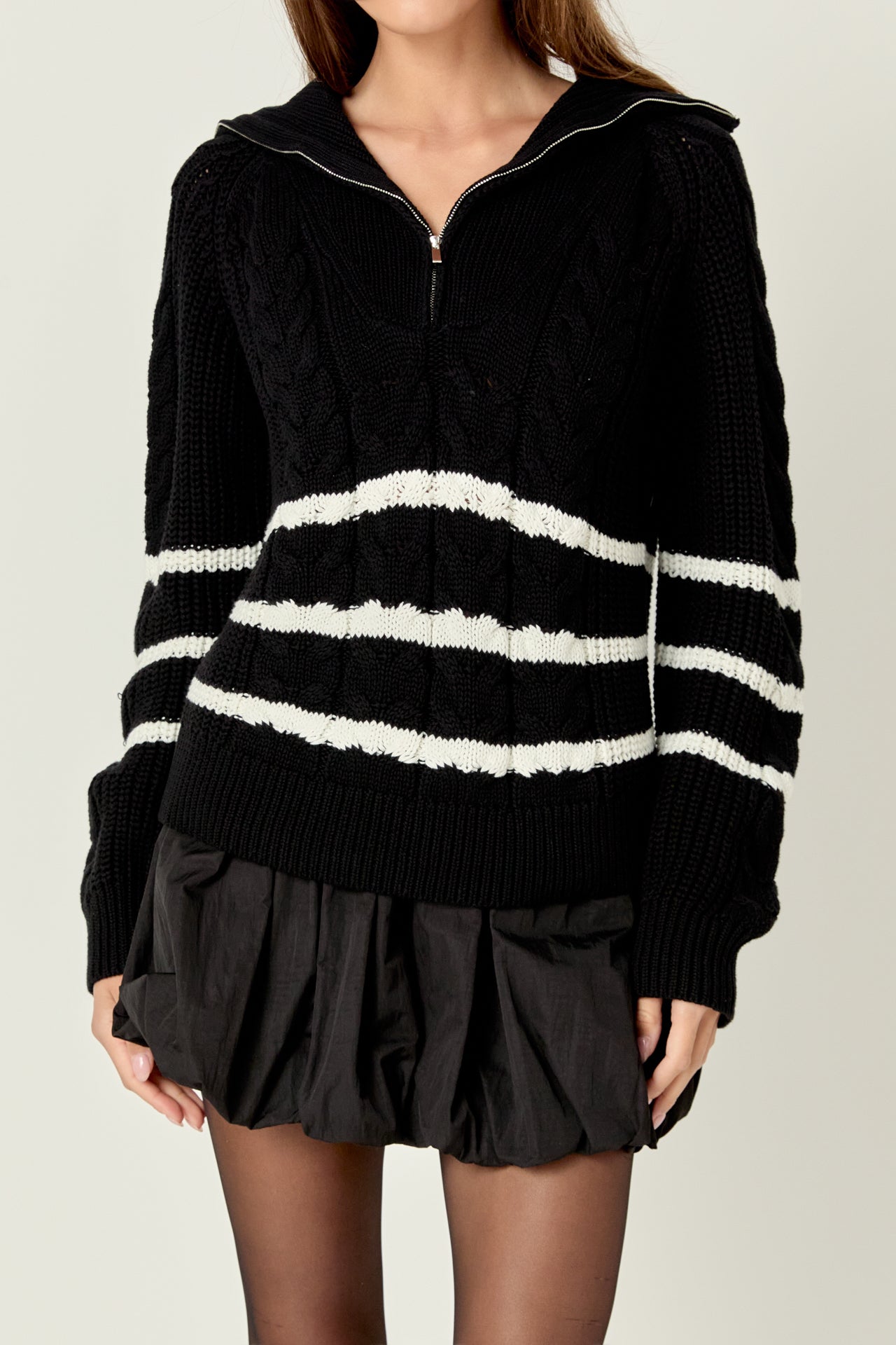 ENGLISH FACTORY - Stripe Zip up Sweater - SWEATERS & KNITS available at Objectrare
