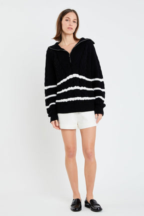 ENGLISH FACTORY - Stripe Zip up Sweater - SWEATERS & KNITS available at Objectrare