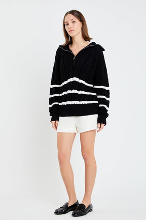 ENGLISH FACTORY - Stripe Zip up Sweater - SWEATERS & KNITS available at Objectrare