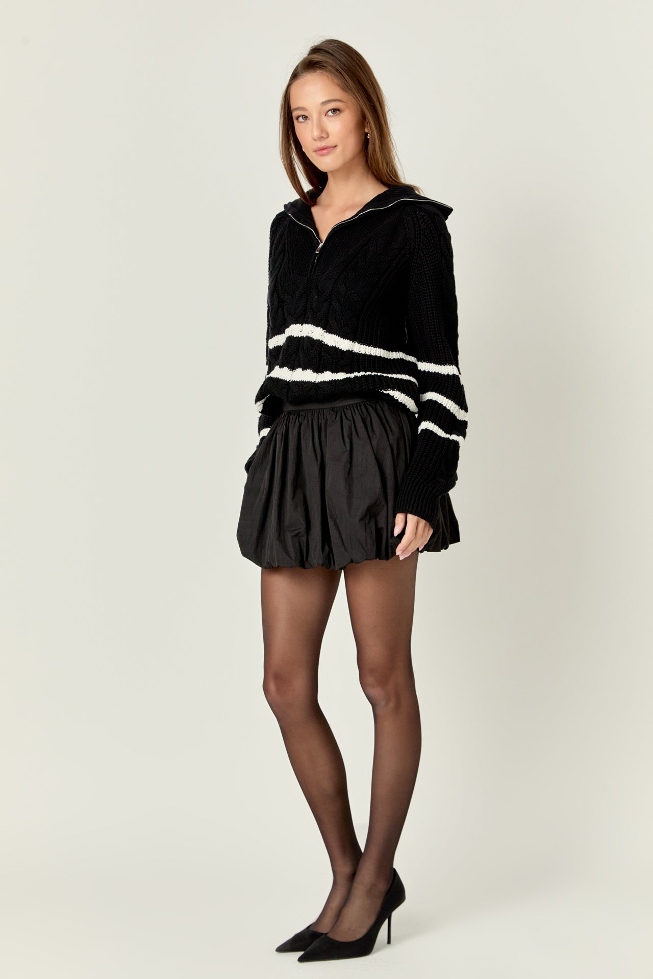 ENGLISH FACTORY - Stripe Zip up Sweater - SWEATERS & KNITS available at Objectrare