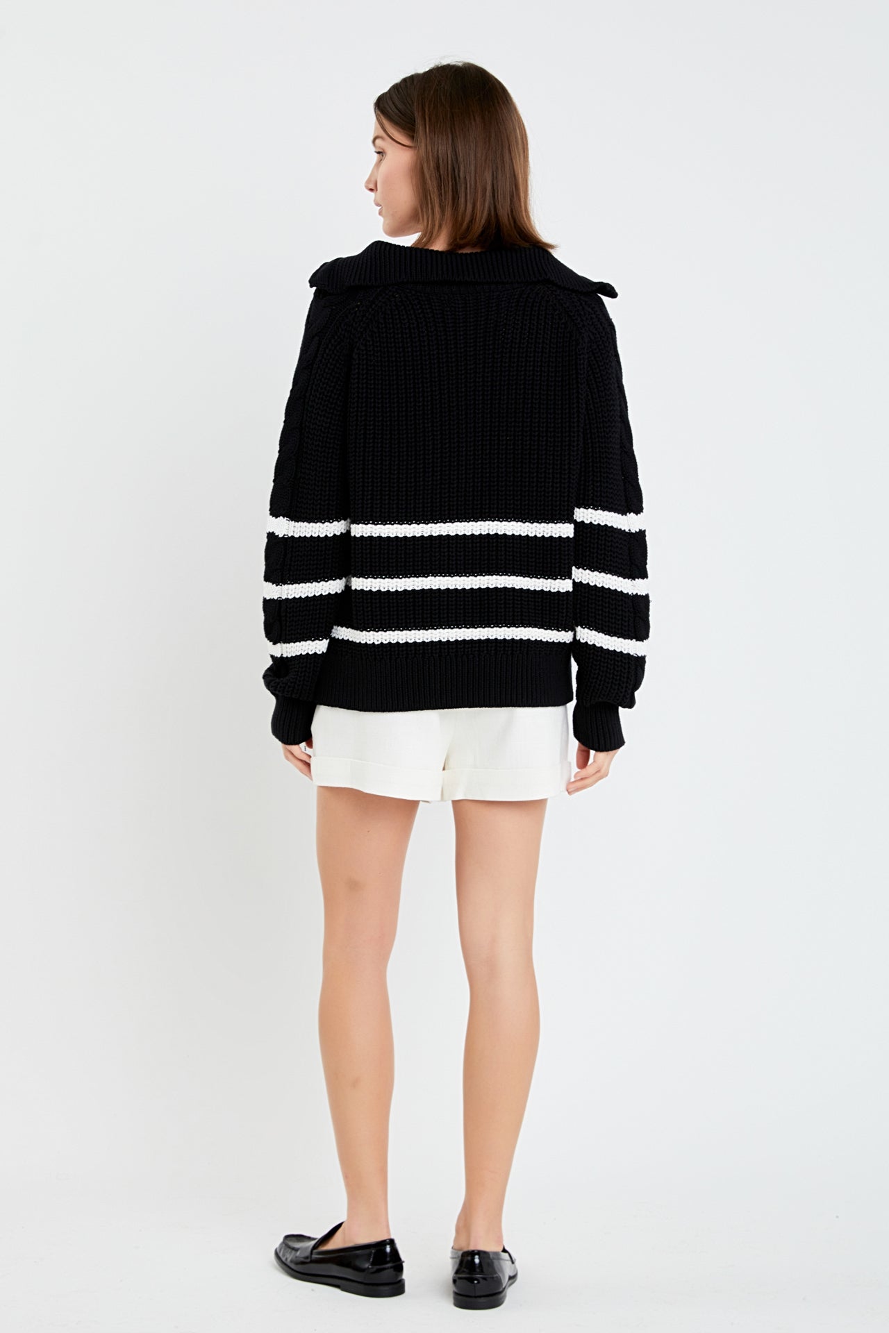 ENGLISH FACTORY - Stripe Zip up Sweater - SWEATERS & KNITS available at Objectrare