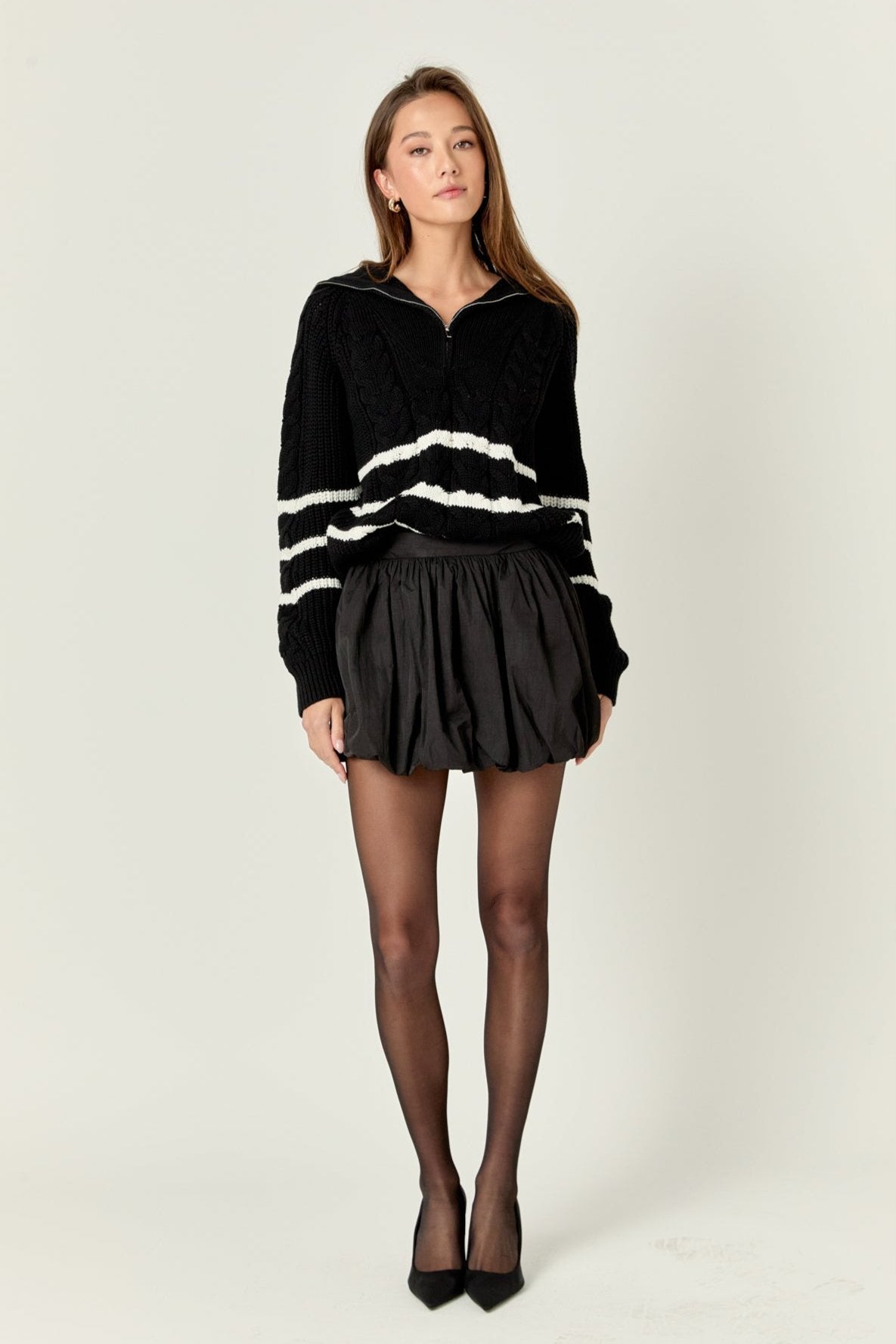 ENGLISH FACTORY - English Factory - Stripe Zip up Sweater - SWEATERS & KNITS available at Objectrare