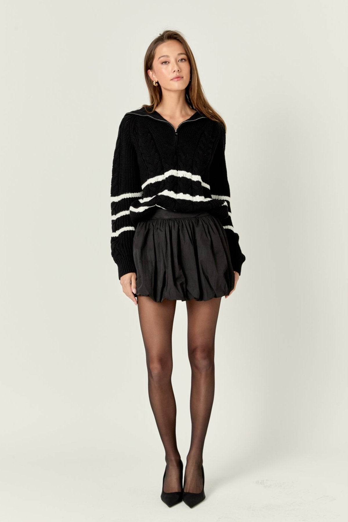 ENGLISH FACTORY - English Factory - Stripe Zip up Sweater - SWEATERS & KNITS available at Objectrare