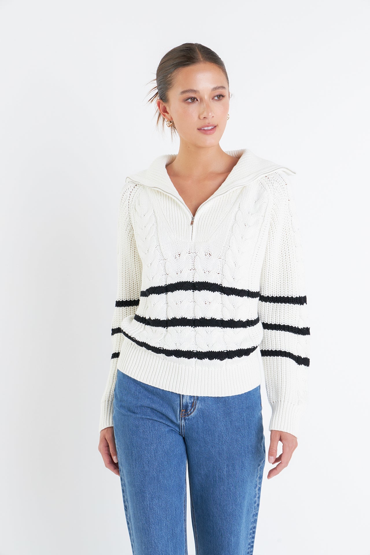 ENGLISH FACTORY - Stripe Zip up Sweater - SWEATERS & KNITS available at Objectrare