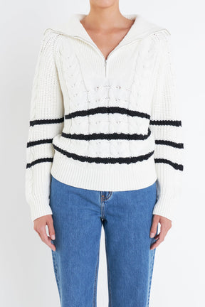 ENGLISH FACTORY - Stripe Zip up Sweater - SWEATERS & KNITS available at Objectrare