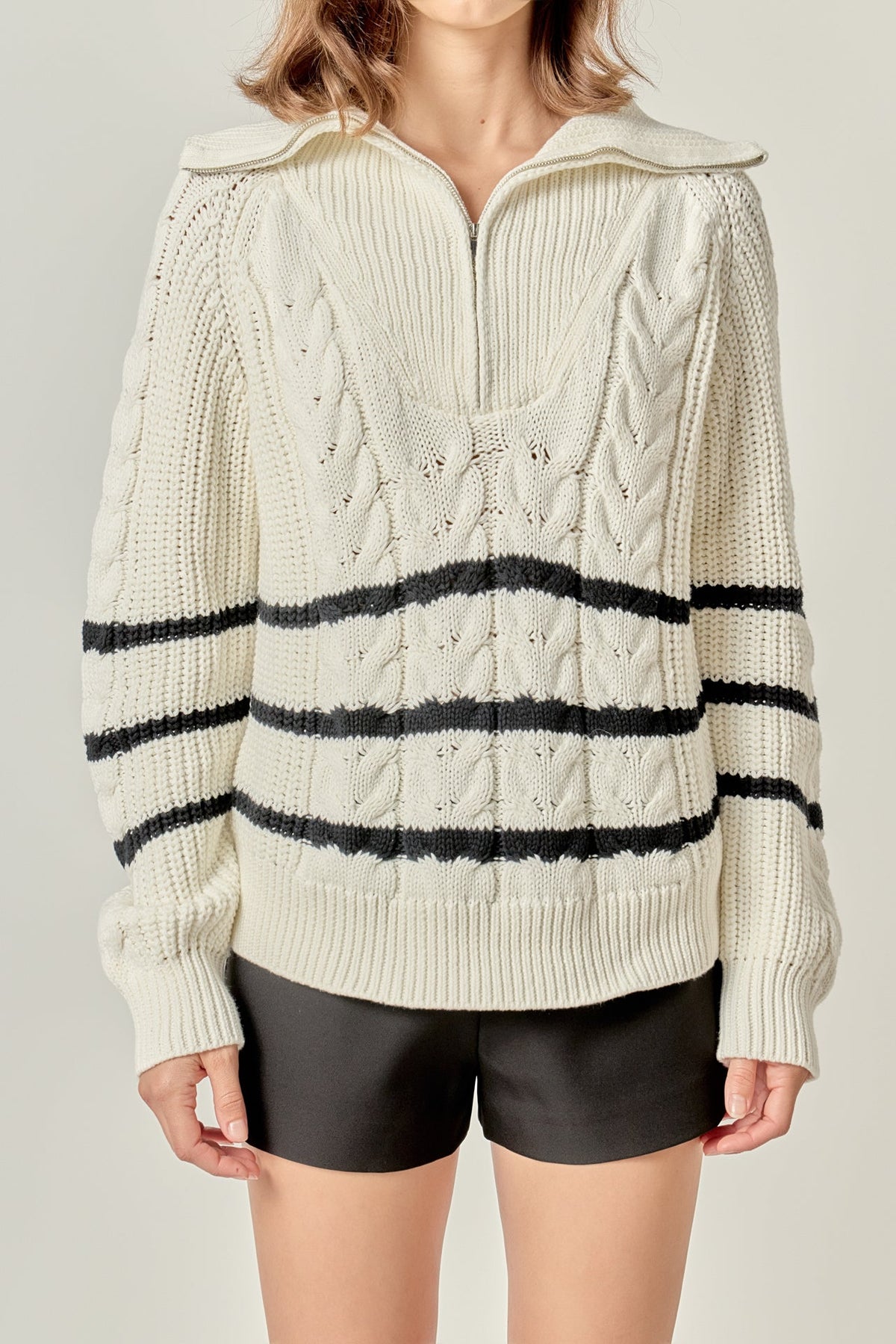 ENGLISH FACTORY - Stripe Zip up Sweater - SWEATERS & KNITS available at Objectrare