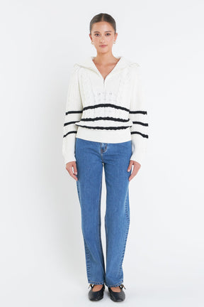 ENGLISH FACTORY - Stripe Zip up Sweater - SWEATERS & KNITS available at Objectrare