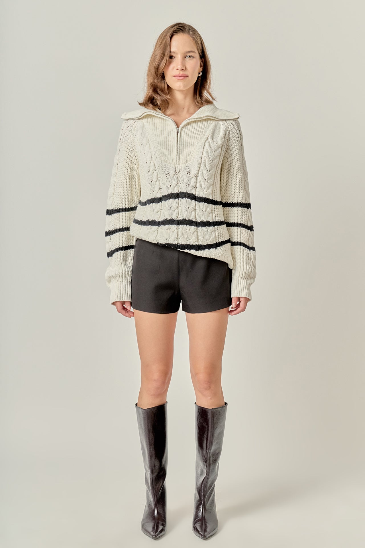 ENGLISH FACTORY - Stripe Zip up Sweater - SWEATERS & KNITS available at Objectrare