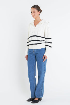 ENGLISH FACTORY - English Factory - Stripe Zip up Sweater - SWEATERS & KNITS available at Objectrare