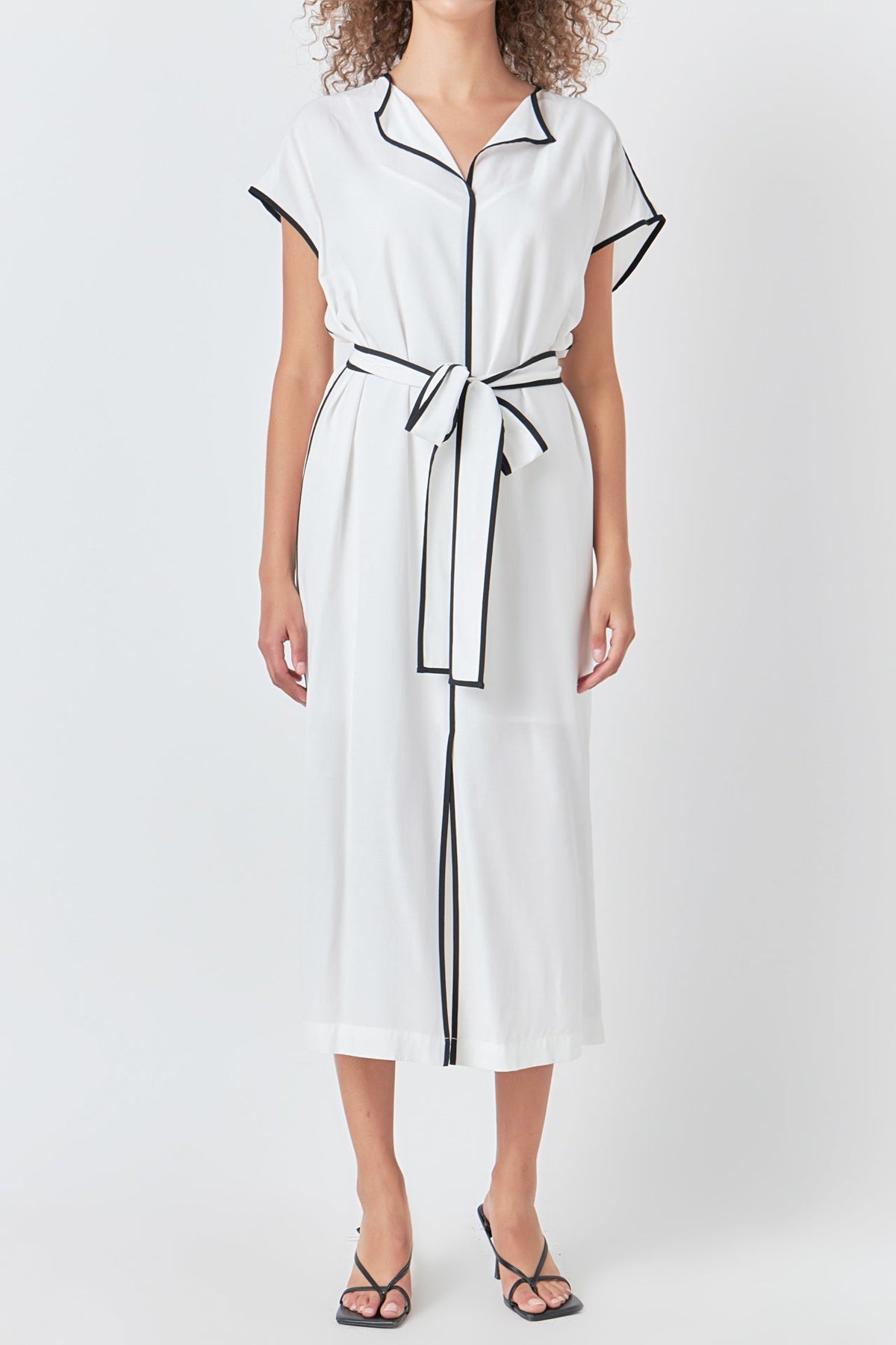 ENDLESS ROSE - Contrast Binding Belted Midi Dress - DRESSES available at Objectrare