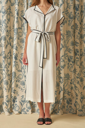 ENDLESS ROSE - Contrast Binding Belted Midi Dress - DRESSES available at Objectrare