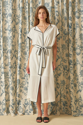 ENDLESS ROSE - Contrast Binding Belted Midi Dress - DRESSES available at Objectrare