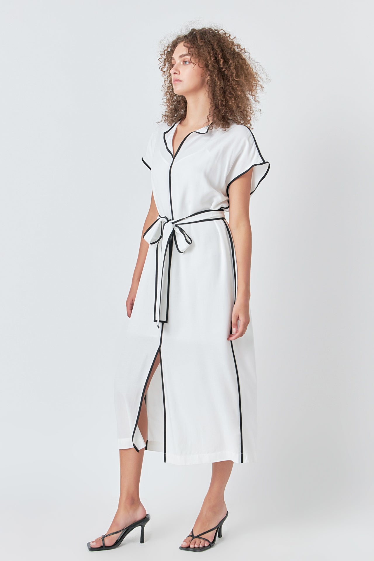 ENDLESS ROSE - Contrast Binding Belted Midi Dress - DRESSES available at Objectrare