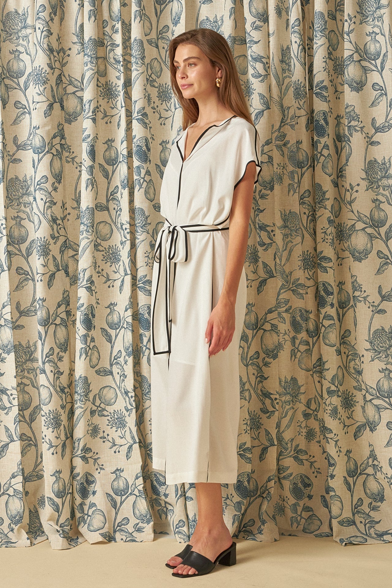 ENDLESS ROSE - Contrast Binding Belted Midi Dress - DRESSES available at Objectrare
