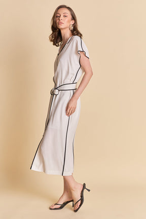 ENDLESS ROSE - Contrast Binding Belted Midi Dress - DRESSES available at Objectrare