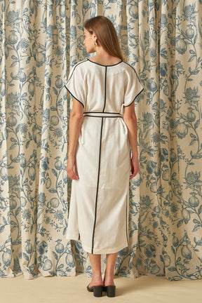 ENDLESS ROSE - Contrast Binding Belted Midi Dress - DRESSES available at Objectrare