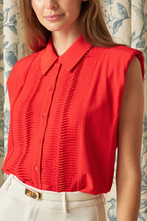 ENDLESS ROSE - Endless Rose - Pintuck Details Sleeveless Blouse - SHIRTS & BLOUSES available at Objectrare