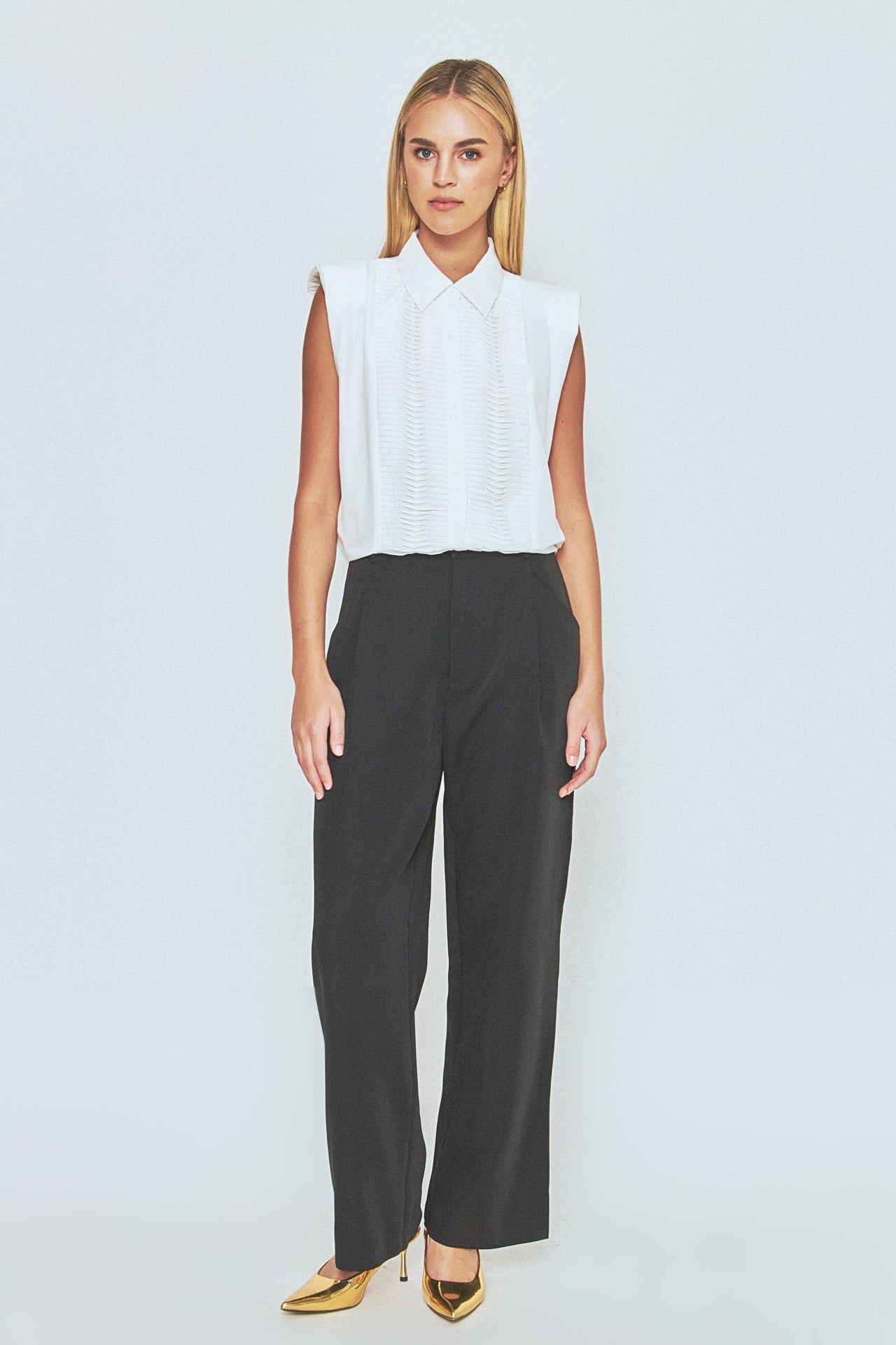 ENDLESS ROSE - Pintuck Details Sleeveless Blouse - SHIRTS & BLOUSES available at Objectrare