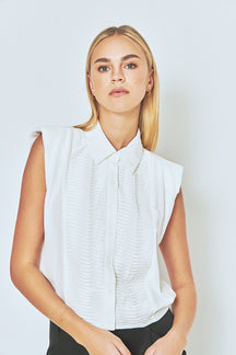 ENDLESS ROSE - Endless Rose - Pintuck Details Sleeveless Blouse - SHIRTS & BLOUSES available at Objectrare