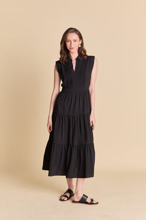 Pintuck Details Sleeveless Midi Dress