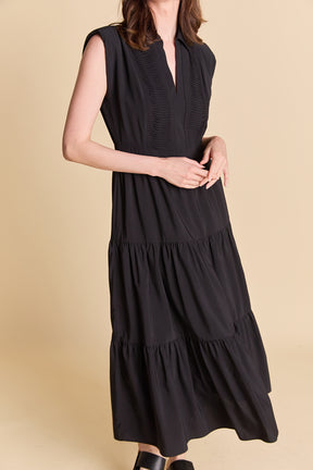 Pintuck Details Sleeveless Midi Dress