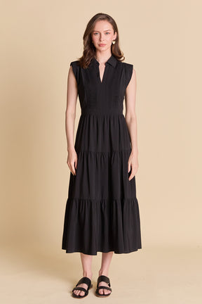 Pintuck Details Sleeveless Midi Dress