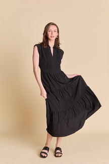 Pintuck Details Sleeveless Midi Dress