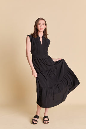 Pintuck Details Sleeveless Midi Dress