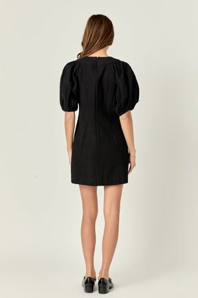ENGLISH FACTORY - Laced Up Puffed Sleeve Mini Dress - DRESSES available at Objectrare