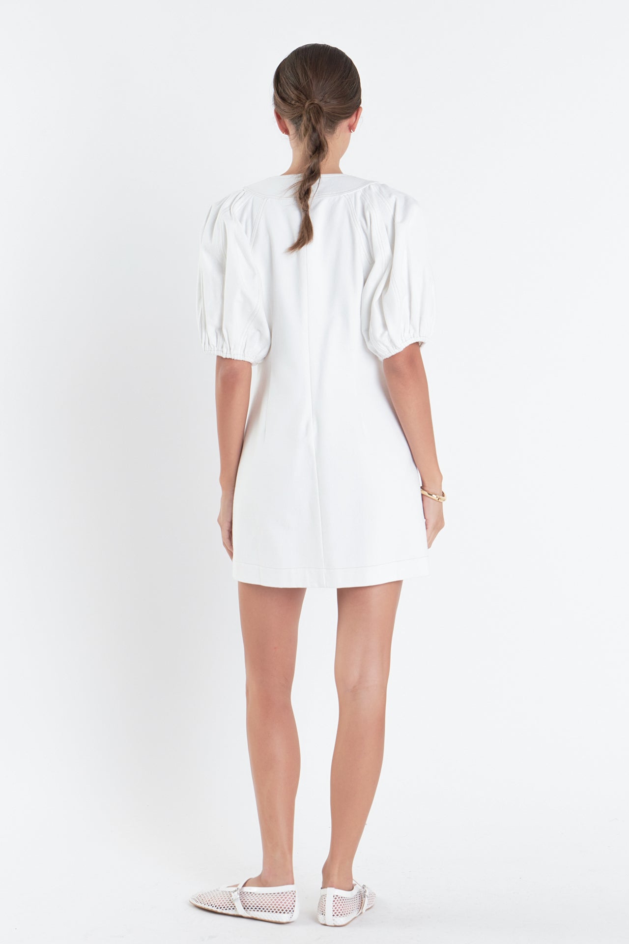 ENGLISH FACTORY - Laced Up Puffed Sleeve Mini Dress - DRESSES available at Objectrare